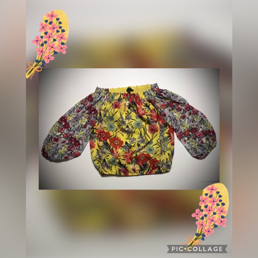 (3)INC International Concepts yellow floral long sleeve